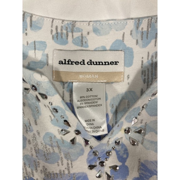 Alfred Dunner  rhinestone Blue Leopard Print Cotton Blend Top Women Plus Size 3 - Picture 2 of 12